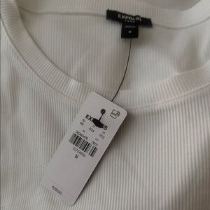 Express White Ribbed Crewneck Sweater